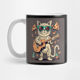 cat playing guitar for pizza Mug